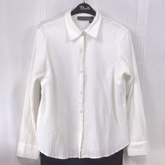 VTG Relativity White Semi Sheer Textured Cotton Long Sleeve Blouse - Picture 1 of 7